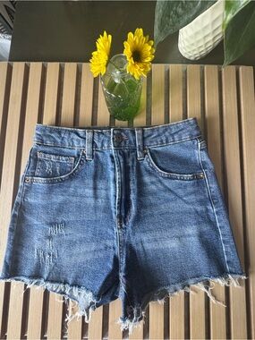 wild fable Mid Blue High-Rise Distressed Denim Shorts